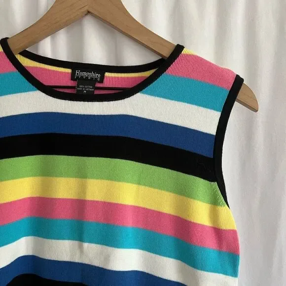100% Cotton Colorful Striped Vintage Hampshire Studio Tank top size Medium - Picture 5 of 8